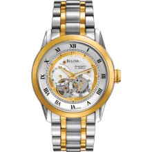 Men $550 Bulova Mechanical Automatic Dual Aperture Dial Two Tone Ss Watch 98a123
