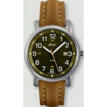 Men`s Quartzline Sport Silver Oversized Series Watch With Leather Strap