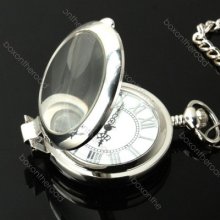 Men Steampunk Retro Style Hunter Skeleton Steel Silver Quartz Pocket Watch