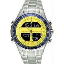 Menandamp;apos;s Digital Alarm Chronograph World Time Yellow Dial - Watch