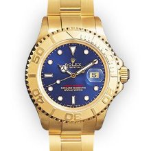 Men's 18K Yellow Gold Blue Dial Rotating Bezel Rolex Yacht-Master