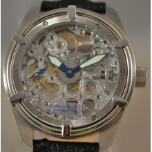 Mens Android Ad446 Naval Mechanical Silver Skeleton Dial Black Leather Watch