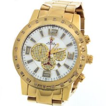 Mens Aqua Master Large White Dial Gold Round Case Chronograph Diamond Watch W138