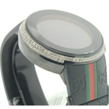 Mens Black Casing Ya114207 Custom Digitai I Gucci White Diamond Watch 2.50 Ct.