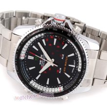 Mens Black Japan Movt Quartz Water Resistant Stainless Sports Watch Led Light Hq