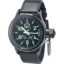 Men's Black Stainless Steel Russian DIver Swiss Quartz Leather Strap