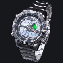 Mens Boys Chronograph Waterproof Black Dial Stainless Steel Sport Watch Ff