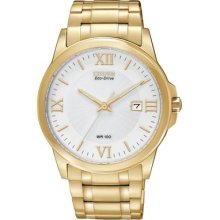Mens Citizen Eco-drive Classic Gold Tone Stainless Date 100m Watch Bm7262-57a