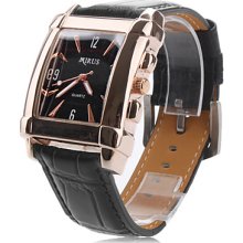Men's Classical Genuine Leather Quartz Analog Wrist Watch (Black)