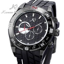 Mens Cool Rubber Band Automatic Mechanical Day Date Steel Case Sport Wrist Watch