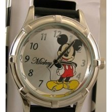 Mens Disney Mickey Mouse Black Genuine Leather Band Watch