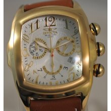 Mens Invicta 2237 Goldtone Lupah Dragon Chronograph Leather Swiss Watch