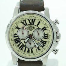 Men's Invicta 4204 Cream Dial Black Roman Numeral Brown Leather Strap Watch