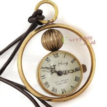 Mens Lady Pendant Pocket Watch Golden Tone Leather Chain Quartz Clock 40% Offer