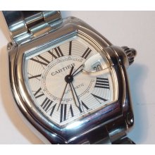 Mens Large CARTIER Roadster SS Auto Date Watch Ref 2510 with Cartier SS Band