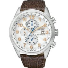 Men's LIMITED EDITION Eco-Drive Stainless Steel Case Leather Bracelet Radio Cont