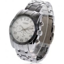 mens new Curren chrome and white face quartz watch w/mesh style ba