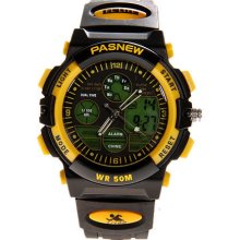 mens new Pasnew black & yellow digital/analog military style watch green face