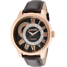 Men's Non Plus Ultra Black Textured Dial Rose Gold IP Case Brown Calf