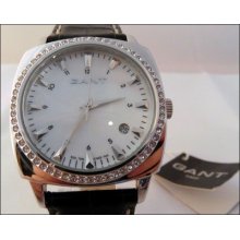 Mens Or Ladies Classic Black Leather Gant Queens Mother-of-pearl Evening Watch