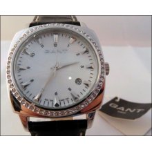 Mens Or Ladies Classic Black Leather Gant Queens Mother-of-pearl Evening Watch
