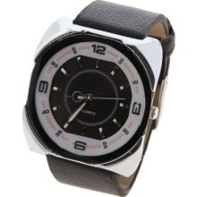 Men's Quartz Wrist Watch with Square Case Black Dial 25mm Black Lea...