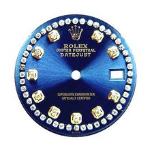 Mens Rolex Datejust Aftermarket Diamond String Dial, Blue, Yellow Gold
