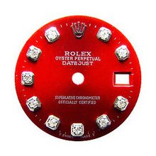 Mens Rolex Datejust Aftermarket Diamond Dial, Red, White Gold Roman