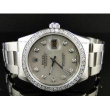 Mens Rolex Datejust White Dial Genuine Diamond Watch 2.15 Ct Mid 90's