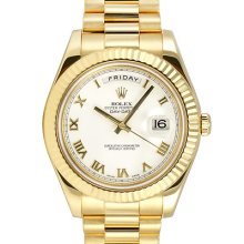 Mens Rolex Day-date Ii President 18k Yg Watch White Roman Numeral Dial 218238