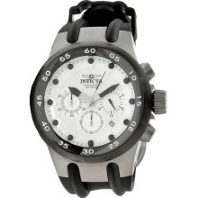 Men's Stainless Chronograph Stainless Steel Case Rubber Bracelet White Tone Dial