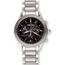 Mens Stainless Steel Black Dial Swiss Chronograph Watch