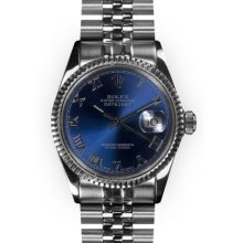 Men's Stainless Steel Blue Roman Dial Fluted Bezel Rolex Datejust
