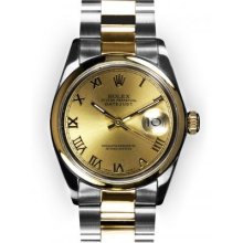 Men's Two Tone Oyster Champagne Roman Dial Smooth Bezel Rolex Datejust Men's Two Tone Oyster Champagne Roman Dial Smooth Bezel Rolex Datejust