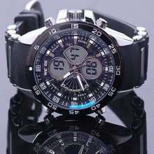Mens Weide Day&date Alarm Digital Black Stainless Steel Case Wrist Watch 104