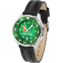 Miami Hurricanes Competitor Ladies AnoChrome Watch with Leather Band and Colored Bezel