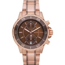 Michael Kors Brown Rose Gold Chrono Stainless Quartz Analog Womens Watch Mk5553