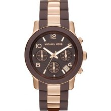 Michael Kors Ladies Chronograph Stainless Steel Case Silicone Bracelet Brown Dial Date Display MK5658