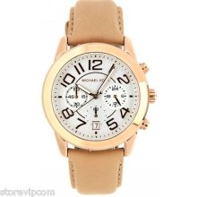 Michael Kors Mk2283 Rose Gold Tone Leather 42mm White Dial Women Fast Ship