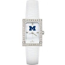 Michigan Wolverines Ladies Allure Watch White Leather Strap LogoArt