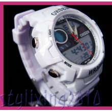 Milk White Soft Rubber Band Analog Digital Dual Movement Mens Women Quartz Watch