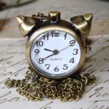 Miniature Alarm Clock Pocket Watch Necklace C 7-17