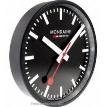 Mondaine Round Wall Clock - Black Dial - Black Metal Case A990.CLOCK.64SBB