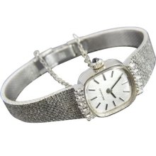 Movado 14k White Gold Diamond Square Face 17 Jewel Mechanical Ladies Wrist Watch