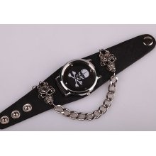 Multi Punk Rock Skull Leather Rivet Bracelet Quartz Dial Wrist Watch Bt4647