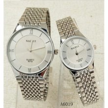 Nary Fashionable White Dial Quartz Watch Ultrathin Series Stainless Steel Watch