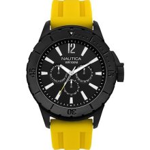 Nautica Men's N17596g Nsr 05 Matte Black Dial And Bezel With Yellow Rubber Band