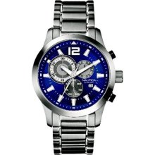 Nautica Mens Sport NCS 600 Chronograph Stainless Watch - Silver Bracelet - Blue Dial - N17548G
