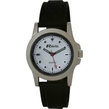 New Ravel Sports Boy's Quartz Watch With White Dial Analogue Display And Black Silicone Strap R1535.1