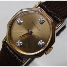 New Wittnauer Ladies Gold Diamonds Octagon Swiss 17Jwl Watch w/ Box